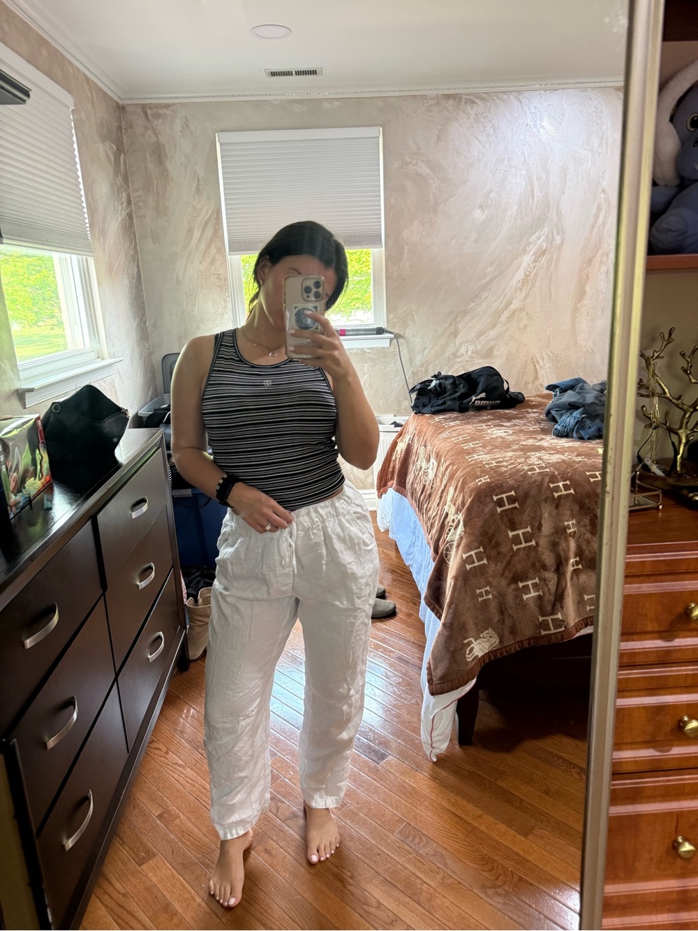 Zara White Drawstring Linen Pants